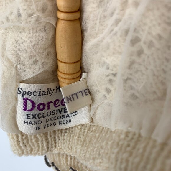 Vtg Doreen Hand Knit Cardigan Sweater Ivory Seed Bead Pearl Lined EU 40/ US 8-10 - Picture 7 of 13